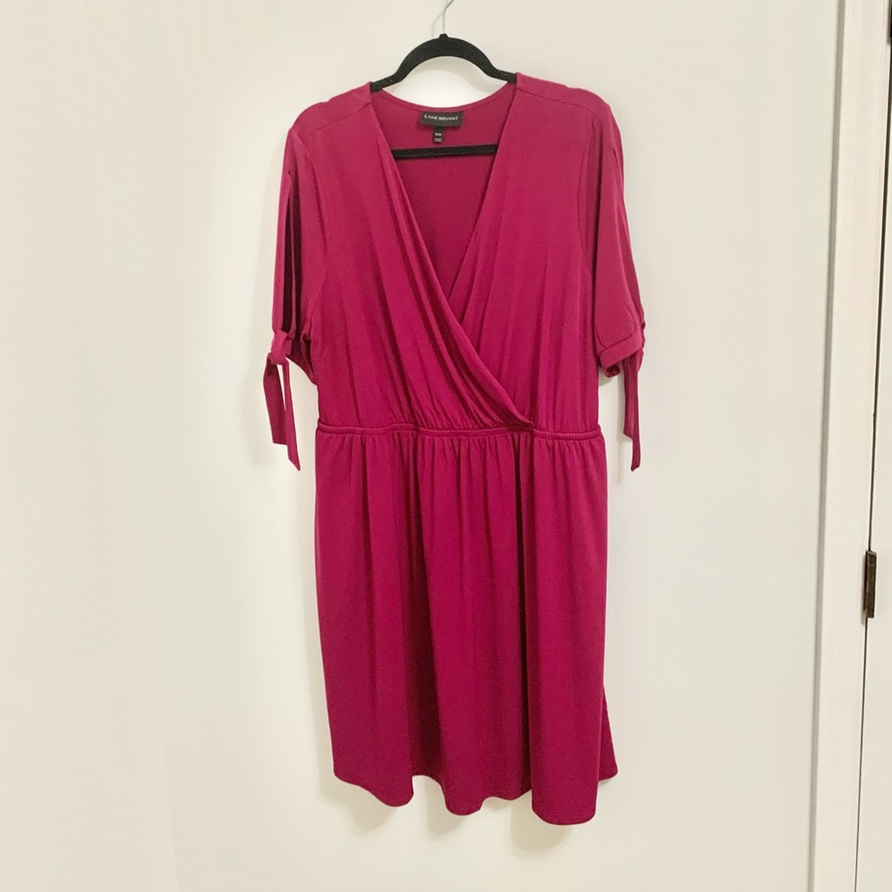 Lane Bryant 2 Pocket Surplice Semi Wrap Stretchy Fuschia Dress 18/20